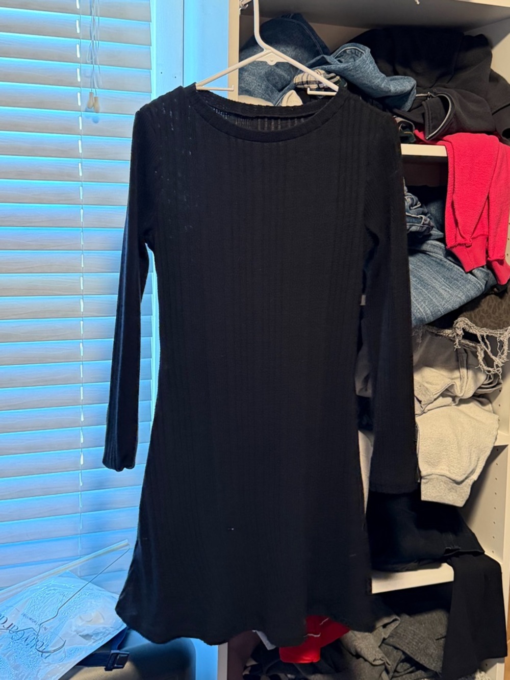Amazon Black Ribbed Long-Sleeve Mini Dress